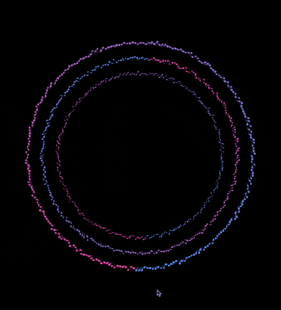 Sound-triggered three-layered circles composed of particles.