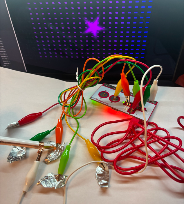 By using tin foil and MakeyMakey for circuit connection, the control and visual effects can interact.
