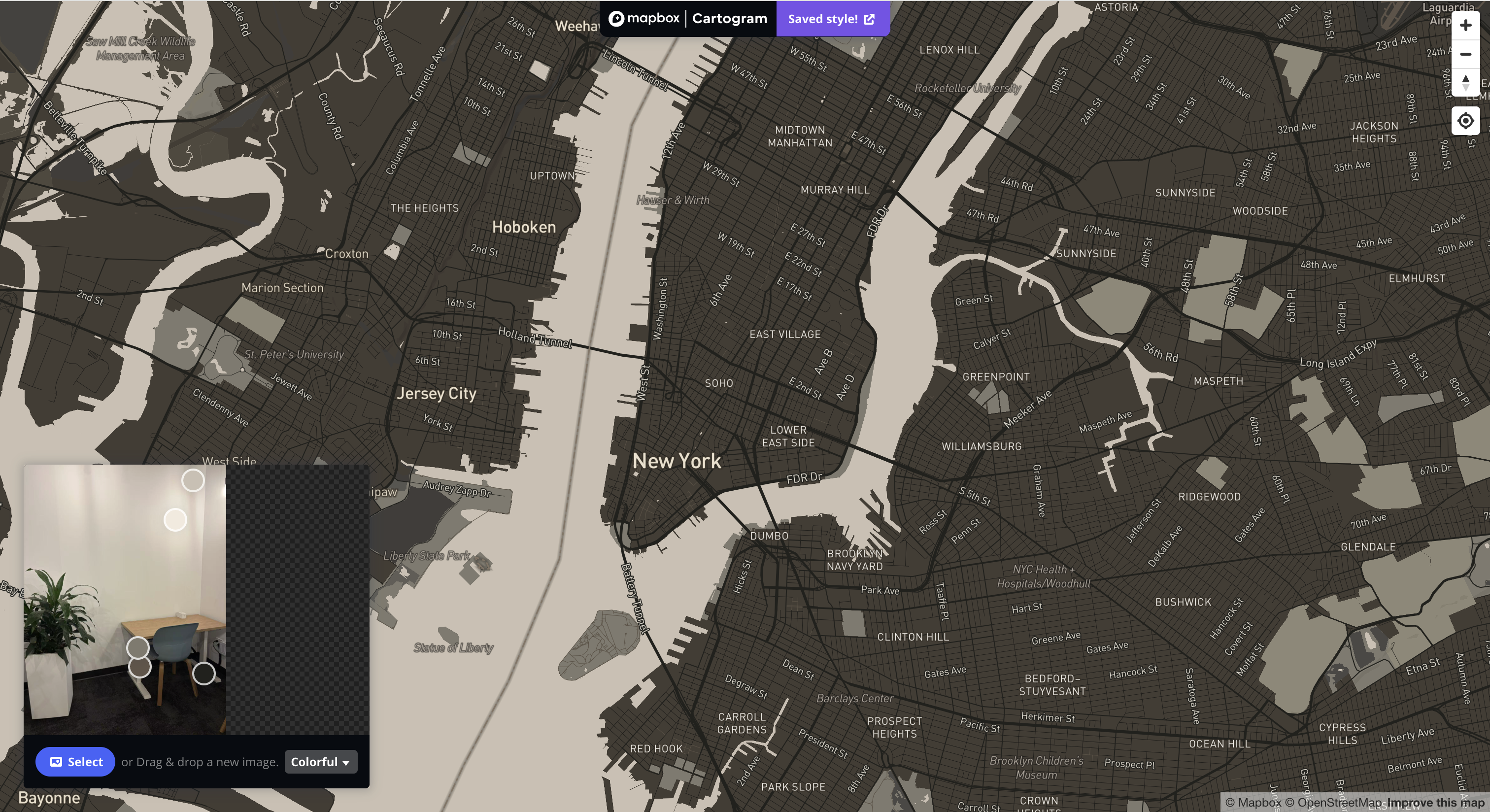 The image used is from Mapbox styling Informed by Spatial Workshop 1